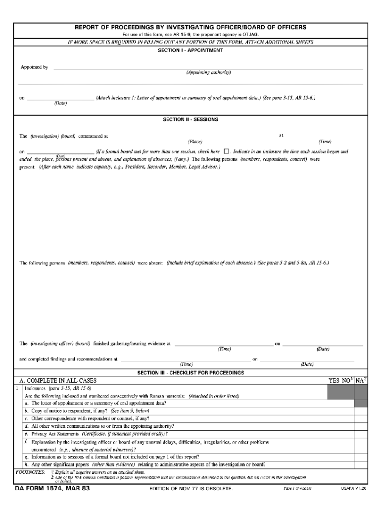 Da Form 1574 1 Fill Online Printable Fillable Blank PdfFiller
