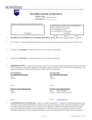 Pennsylvania State University Non-Disclosure Agreement