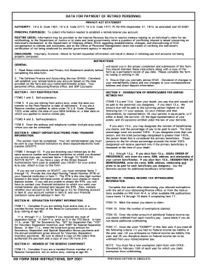 Dd214 - DOD Form dod-dd-2656 DATA FOR PAYMENT OF RETIRED PERSONNEL PRIVACY ACT STATEMENT AUTHORITY: 10 U