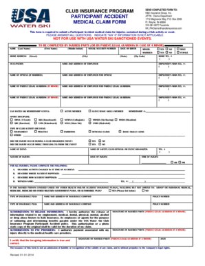 USA Water Ski Club Insurance Medical Claim Form