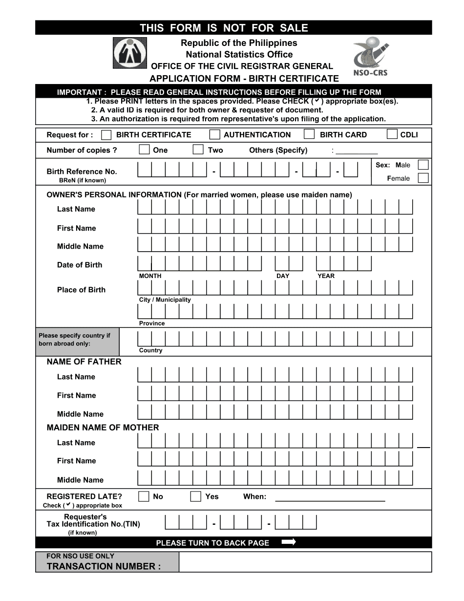 PSA Birth Certificate Form