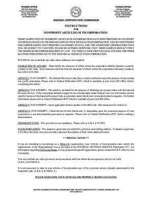Arizona Nonprofit Articles of Incorporation