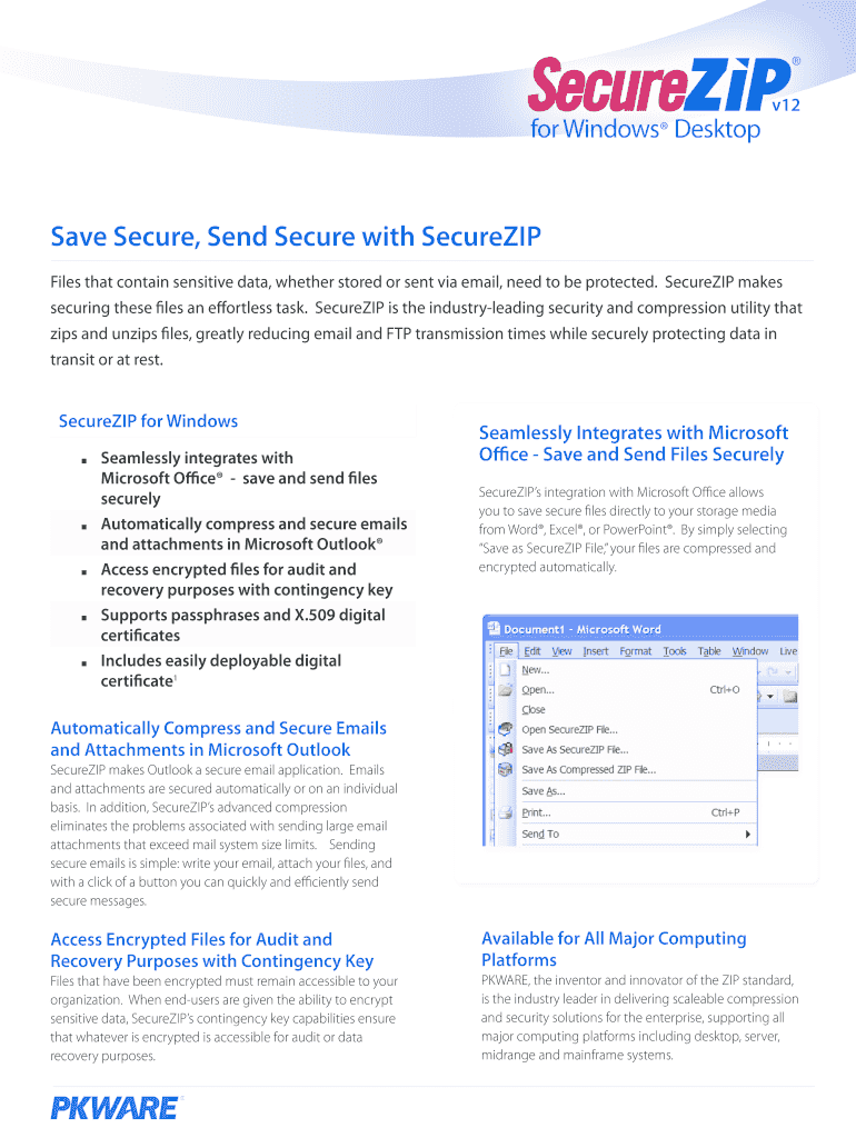 Save Secure, Send Secure with SecureZIP - PKWare Preview on Page 1