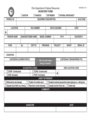 Cutlery crockery inventory format - DNR 8800 Inventory Form - Ohio Department of Natural Resources