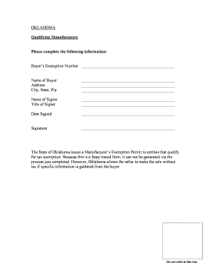 Oklahoma Manufacturer’s Exemption Permit