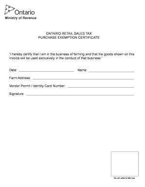 Ontario Retail Sales Tax Exemption Certificate