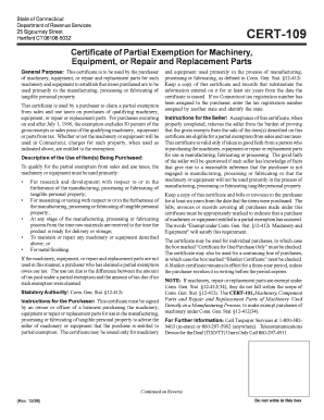 Connecticut CERT-109 Form