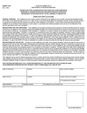 Connecticut CERT-121 Exemption Form