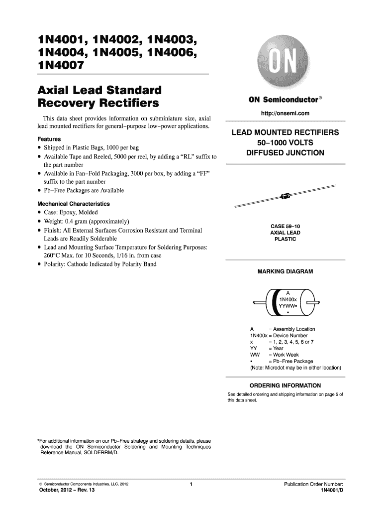 1N4001, 1N4002, 1N4003, 1N4004, 1N4005, 1N4006, 1N4007 - Axial Lead Standard Recovery Rectifiers Thi Preview on Page 1