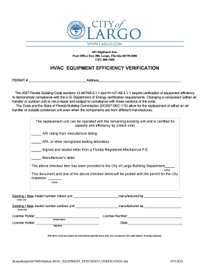 HVAC Equipment Efficiency Verification Permit
