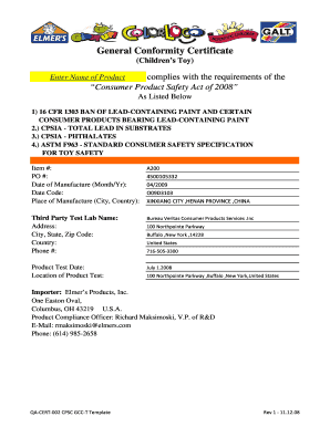 General Conformity Certificate