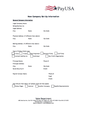 New Company Set-Up Information Form