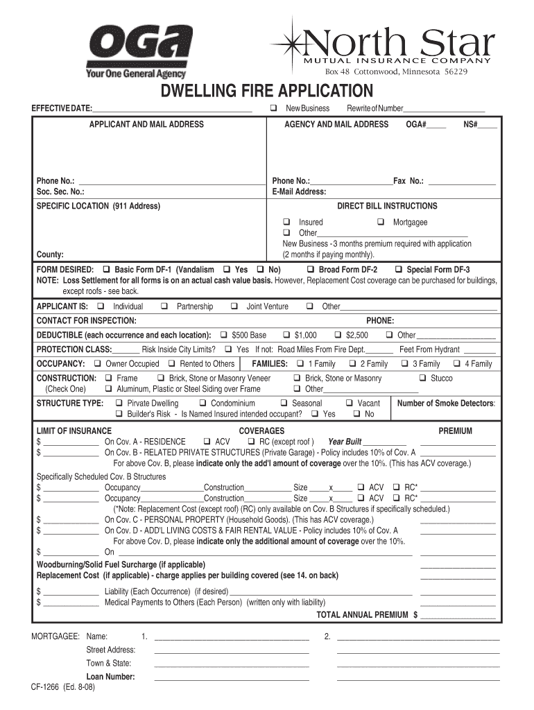 DWELLING FIRE APPLICATION Preview on Page 1