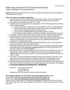 Duke Energy Smart Saver Incentive Application