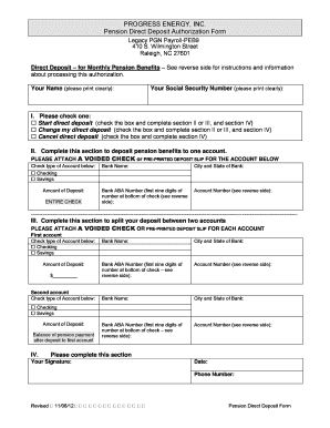 Pension Direct Deposit Authorization Form - Duke Energy