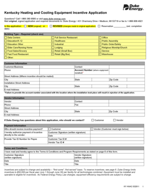 Kentucky Heating and Cooling Equipment Incentive Application