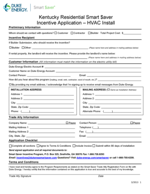 Kentucky Residential Smart Saver HVAC Incentive Application
