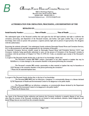 South Carolina Cremation Authorization Form