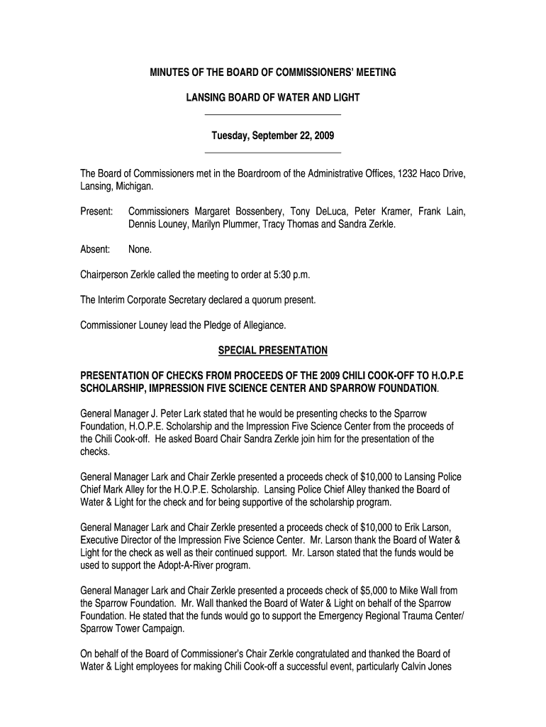 MINUTES OF THE BOARD OF COMMISSIONERS - Lansing Board Preview on Page 1