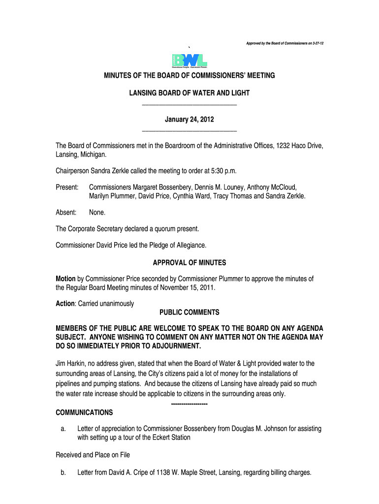 Approved by the Board of Commissioners on 32712 Preview on Page 1