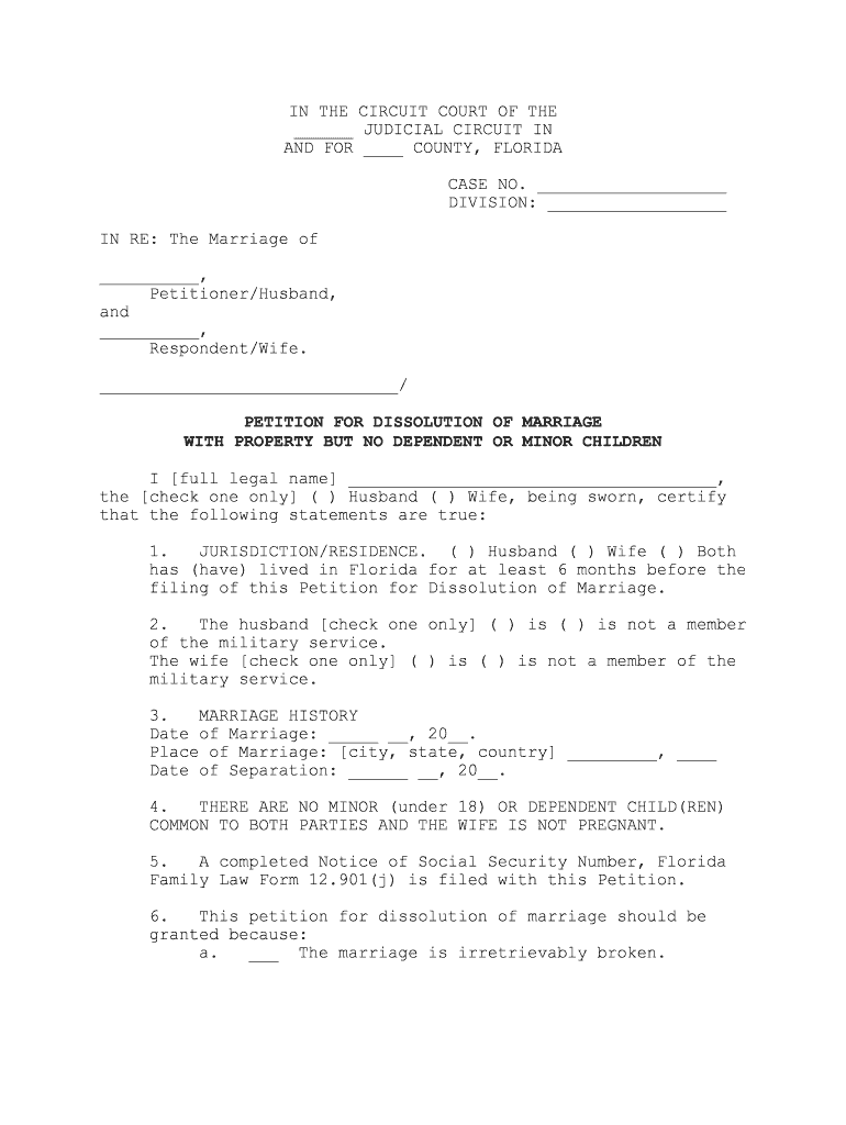 Petition for Dissolution of Marriage with Property but No Dependent Preview on Page 1