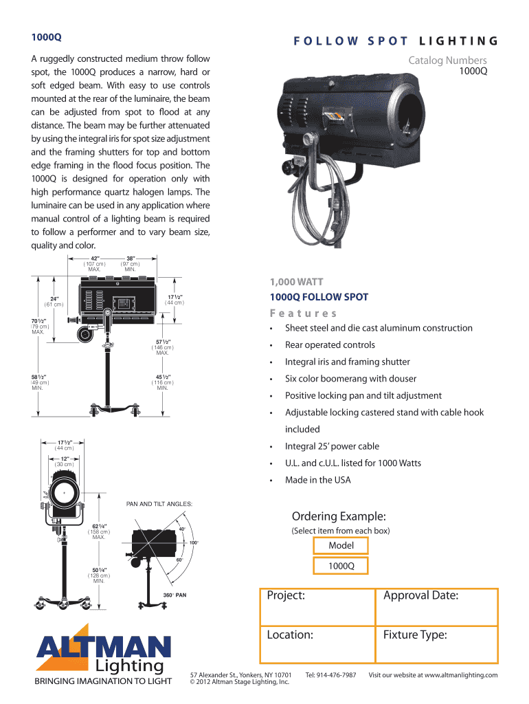 1000Q Data Sheetindd - Altman Lighting Preview on Page 1