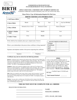 Kentucky Birth Certificate Application