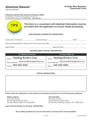Annuity New Business Transmittal Form