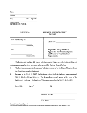 Montana Request for Entry of Default