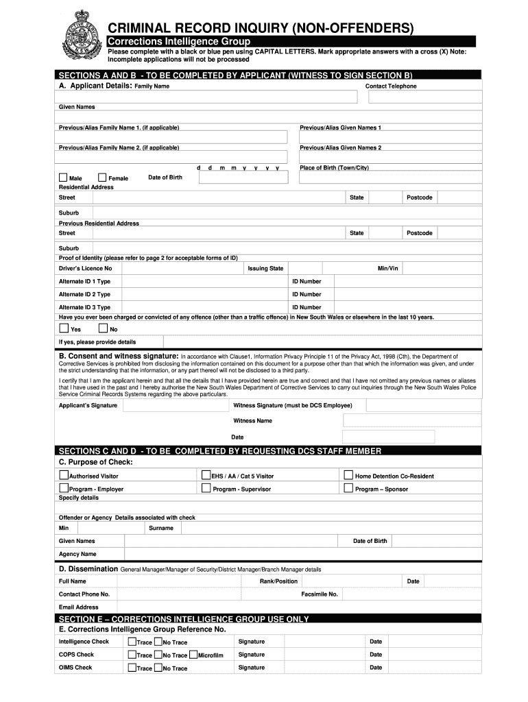 Criminal Record Inquiry Fill Online Printable Fillable Blank