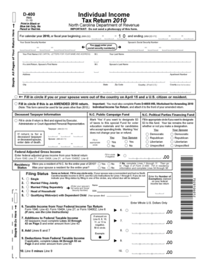 North Carolina D-400 Individual Income Tax Return 2010