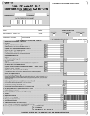 Delaware Corporation Income Tax Return Form 1100