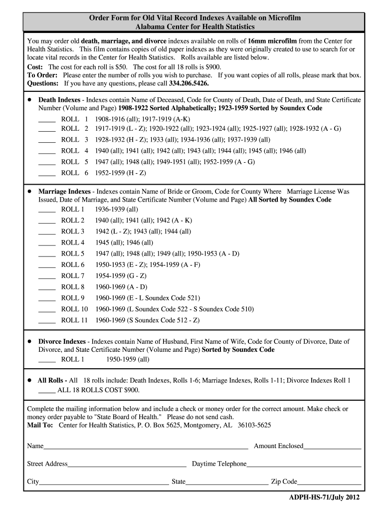 VITAL RECORDS ORDER FORM visual data 6