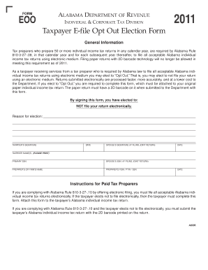 Alabama Taxpayer E-file Opt Out Election Form