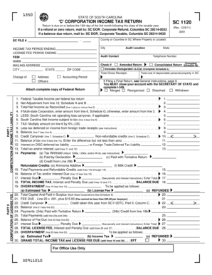 South Carolina Corporation Income Tax Return SC 1120