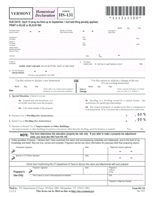 Vermont Homestead Declaration Form HS-131