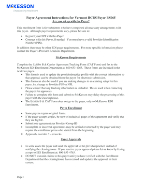 Vermont BCBS Payer Agreement Form BS065