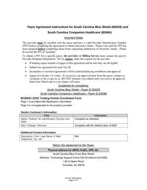 South Carolina Blue Shield Payer Agreement