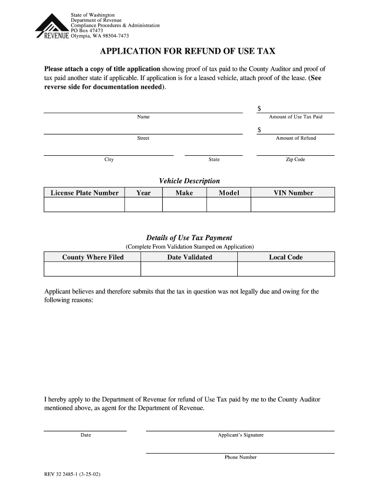 APPLICATION FOR REFUND OF USE TAX Preview on Page 1