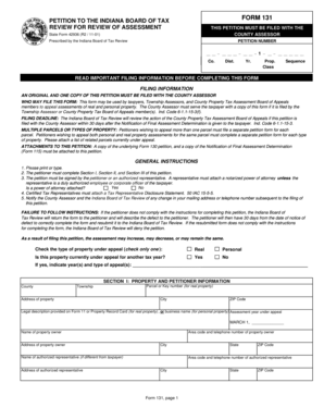 Indiana Board of Tax Review Petition Form 131