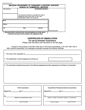 Michigan Certificate of Dissolution