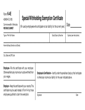 Kentucky K-4E Special Withholding Exemption Certificate