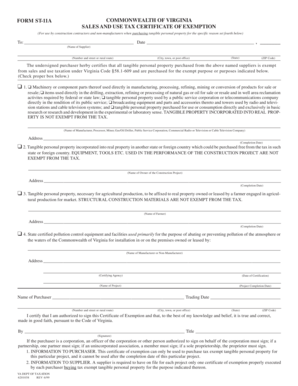 Virginia Sales and Use Tax Exemption Certificate