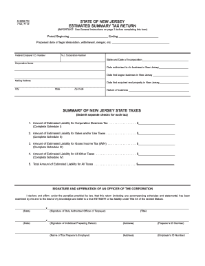 New Jersey Estimated Summary Tax Return