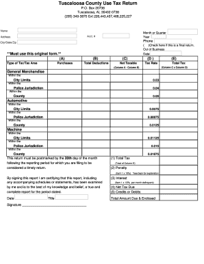 Tuscaloosa County Use Tax Return