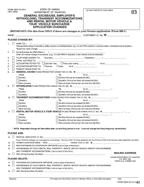 Hawaii Tax Application Changes Form