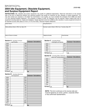 Michigan Idle Equipment Report Form 2698