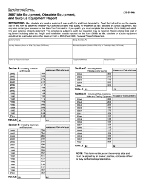 Michigan Idle Equipment Report Form 2698