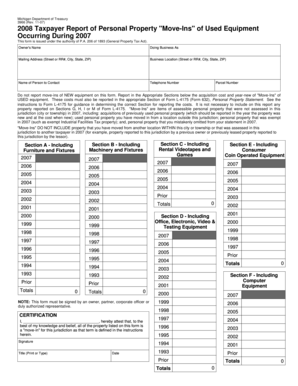 Michigan 2007 Taxpayer Report of Personal Property Move-Ins