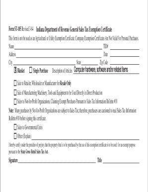 Indiana Sales Tax Exemption Certificate